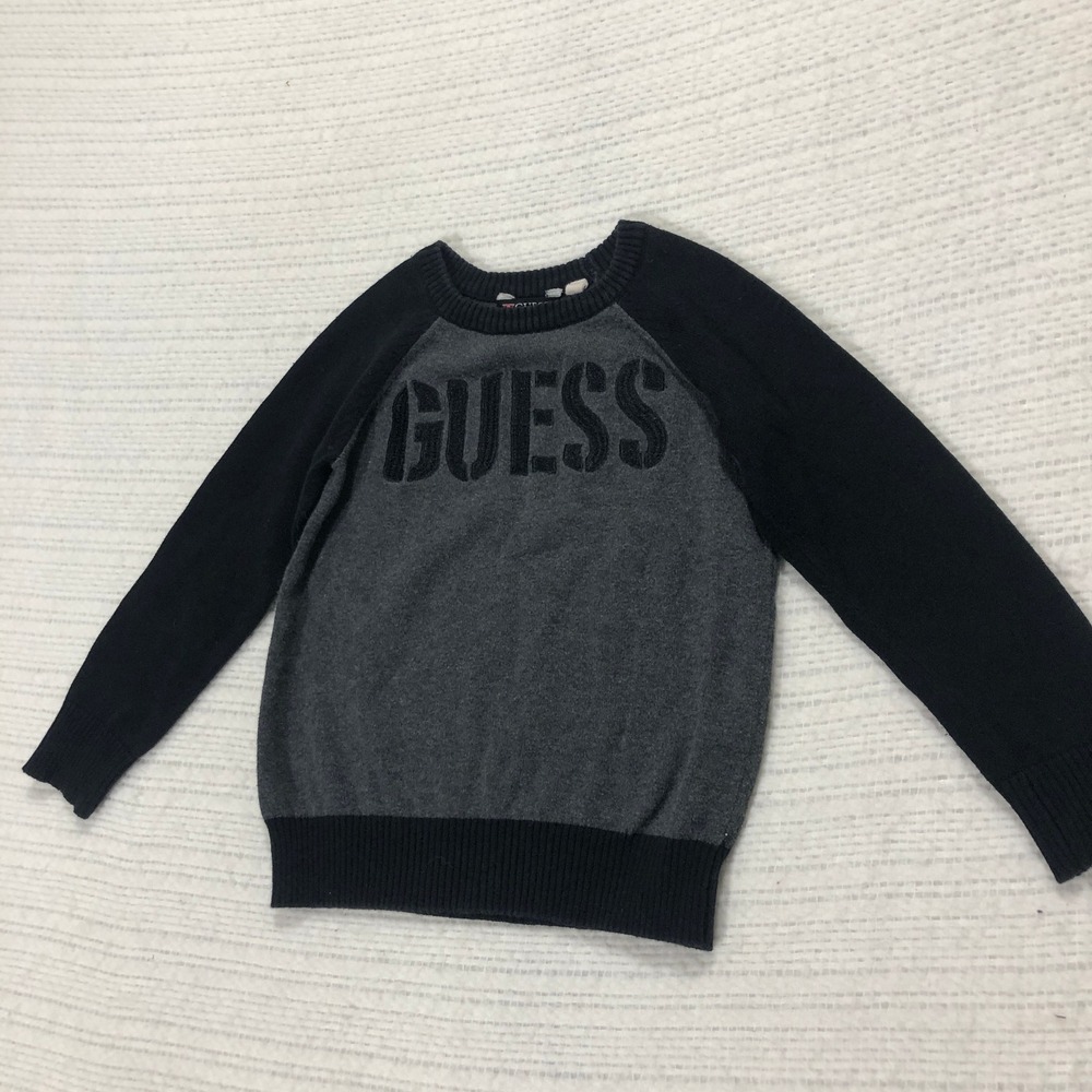 Guess Kids Pullover Sweater Crewneck‎ Long Sleeve Gray Black Size 6/7